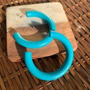 Wooden Hoop Turquoise Earrings